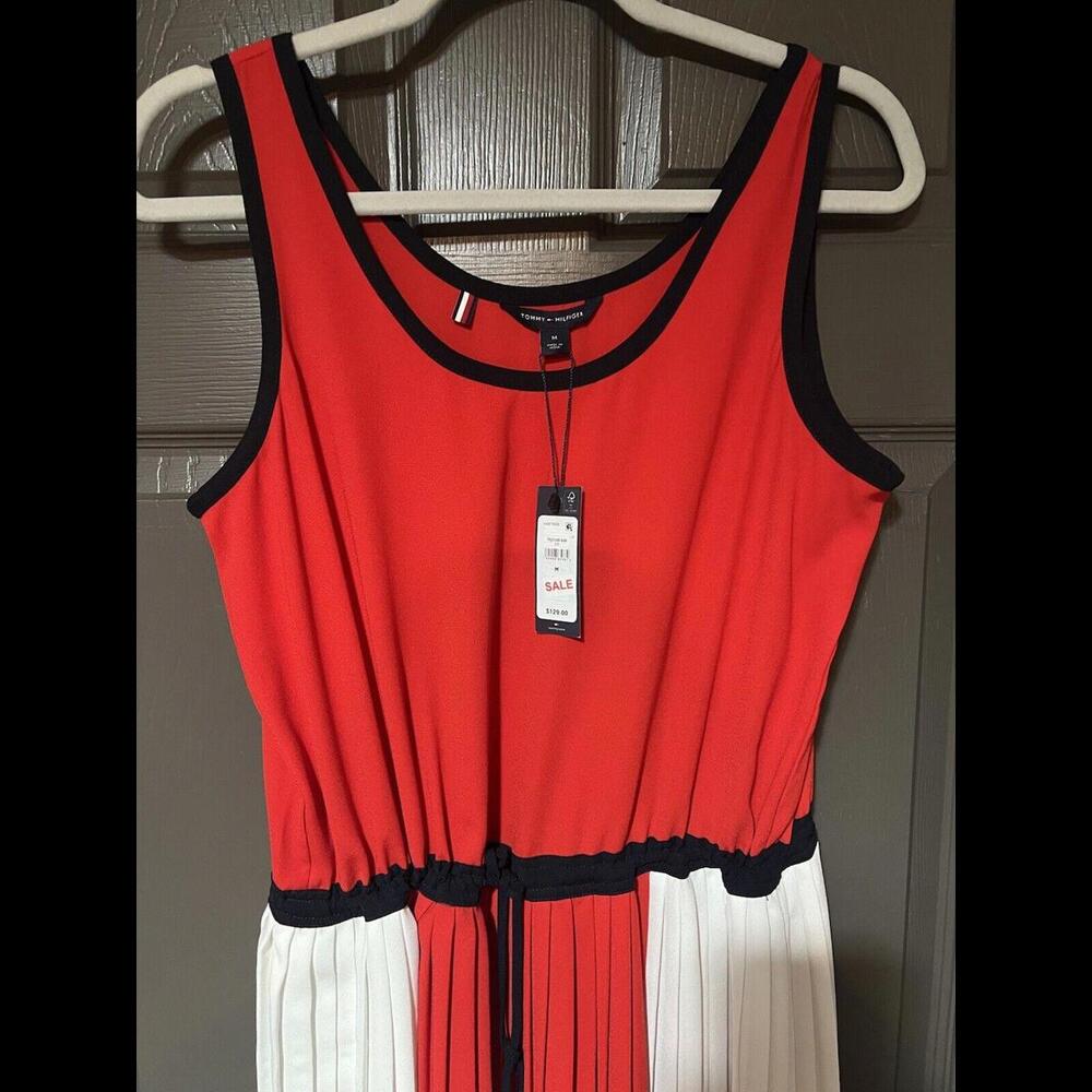 tommy hilfiger dress medium red and white Pleated Skirt Drawstring Waist